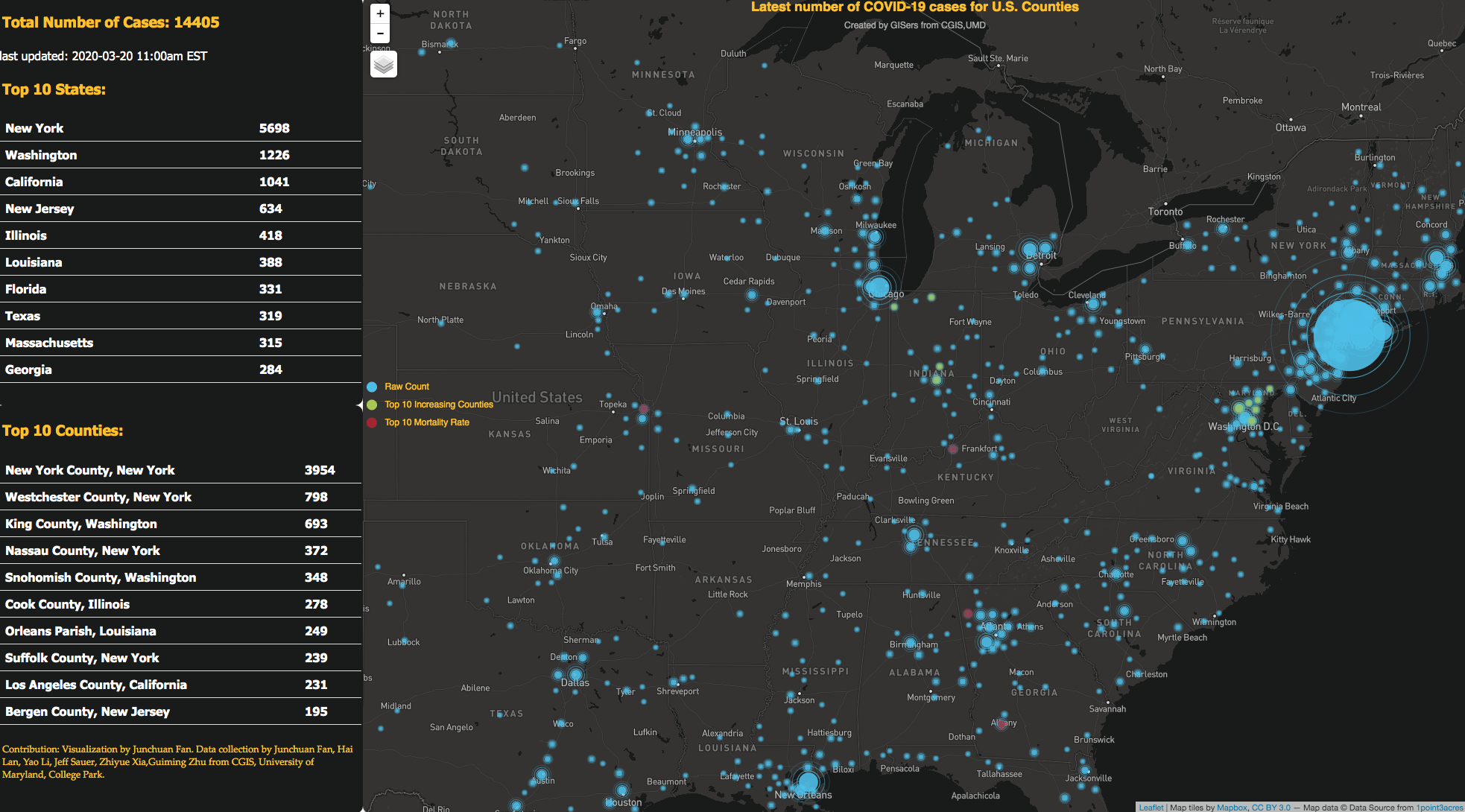 CGIS Students Create Online Maps to Track US COVID19 Cases by County